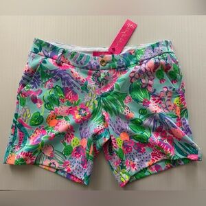 Lilly Pulitzer Pink and Green Bermuda Shorts Vibrant Tropical Print